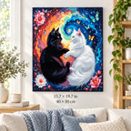 Yin Yang Black and White Cats shown in a styled room with 15.7 × 19.7 in and 40 × 50 cm dimensions