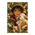 Original white-background artwork of Young Shepherd and Lamb