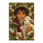 Finished white-background diamond painting of Young Shepherd and Lamb