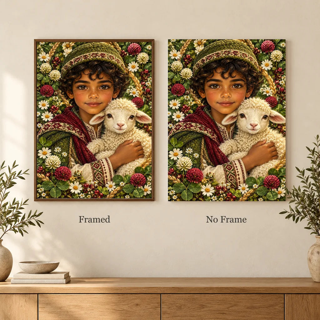Framed and no-frame options for the Young Shepherd and Lamb diamond painting